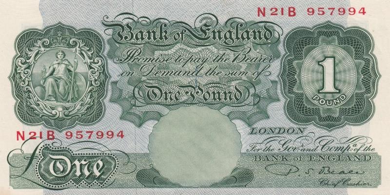 영국, 1파운드,
1950, 극미품