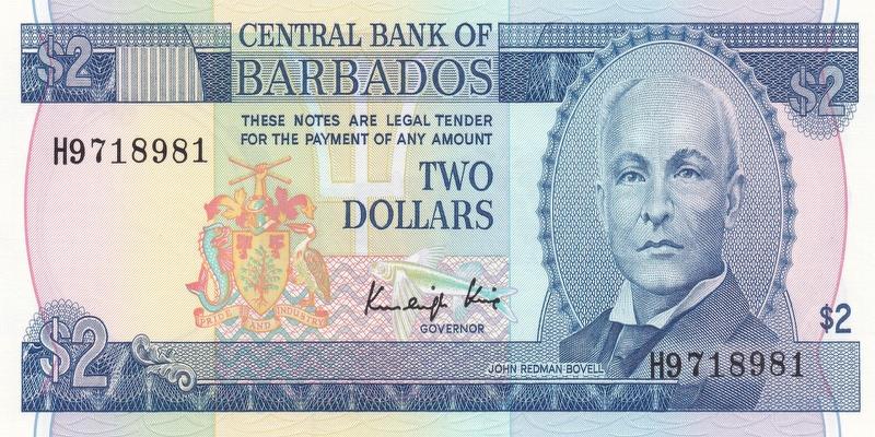 바베이도스, 2달러,
1986, 미사용