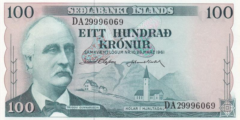 아이슬란드, 100크로나,
1961, 미사용